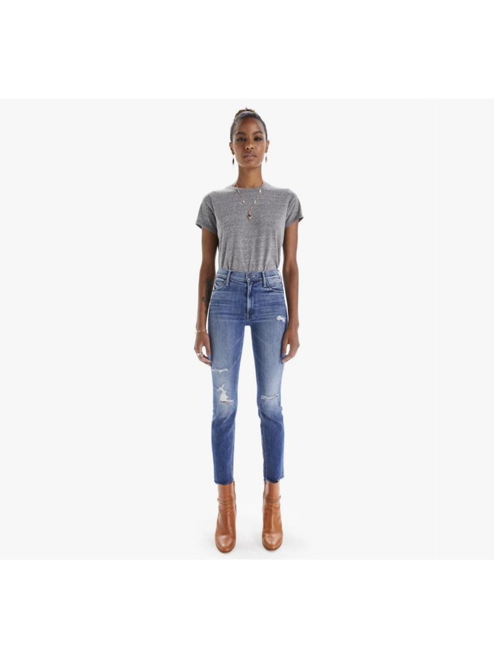 Mother The Mid Rise Dazzler Ankle Fray Jean Weekend Warrior Distressed Womens 25
